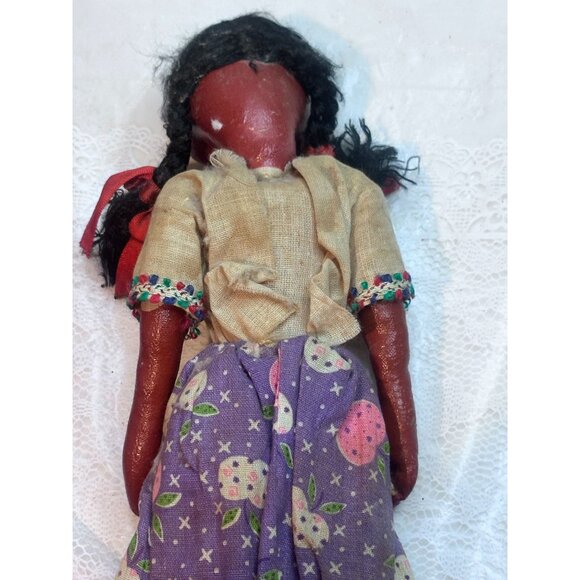 Vtg Mexican Gourd Doll Handmade Paper Mache Folk Art Girl and Boy  Pet READ - Picture 3 of 16